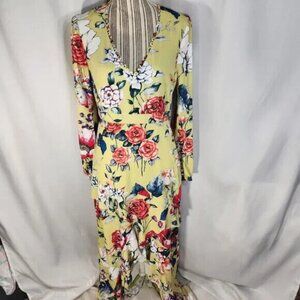 Willow & Clay NWT Chartreuse Long Sleeve Ruffle High-Low Hem Long Dress Small